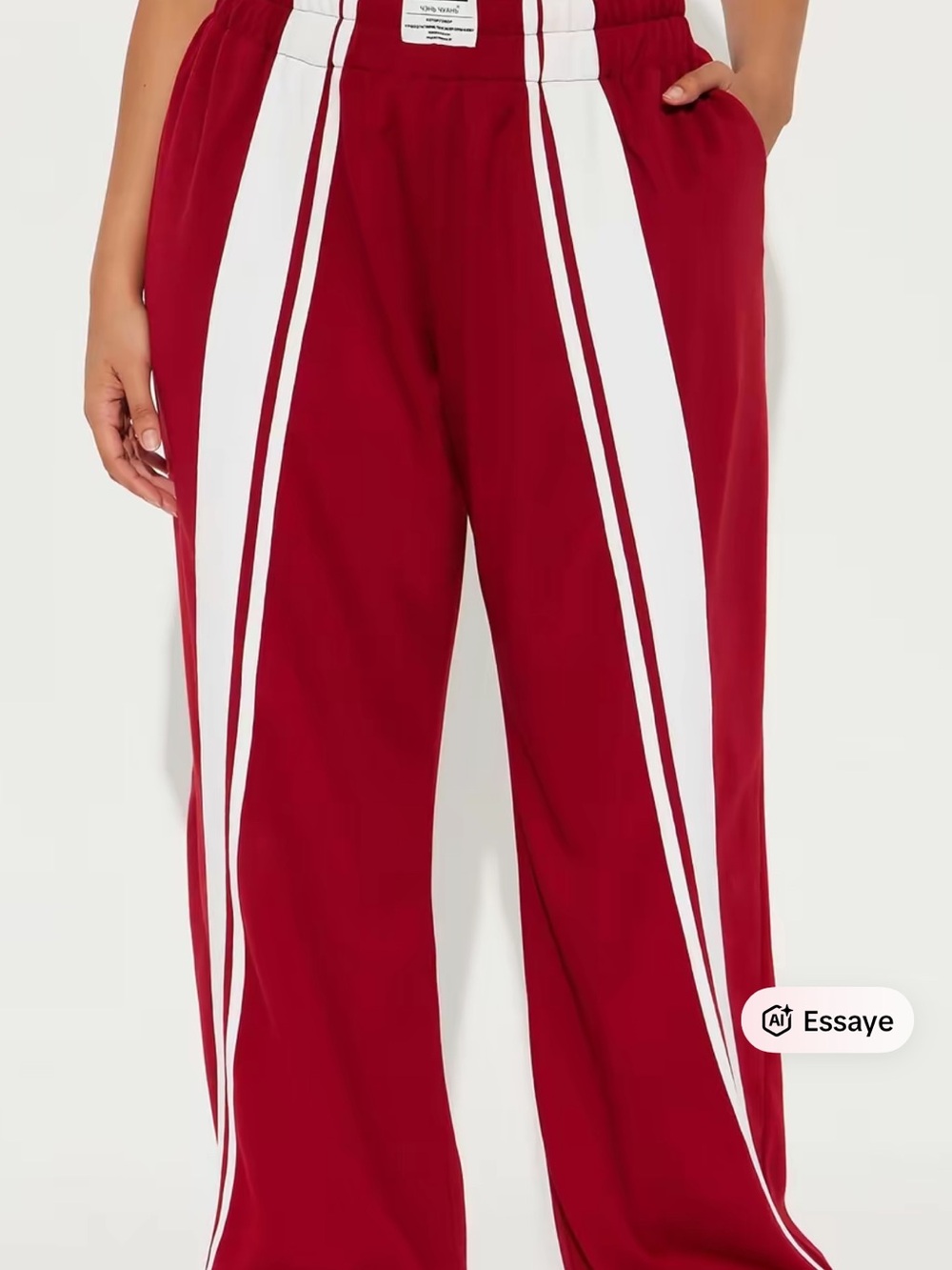 Wide Leg Track Pants in Burgundy with White Stripes